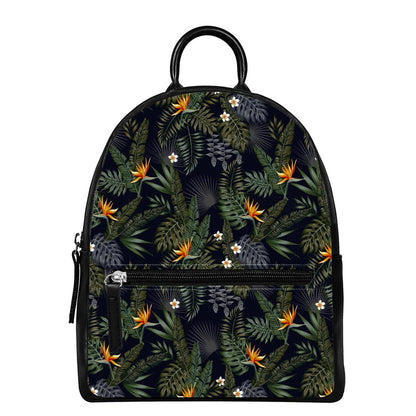 Night Tropical Hawaii Pattern Print Leather Backpack