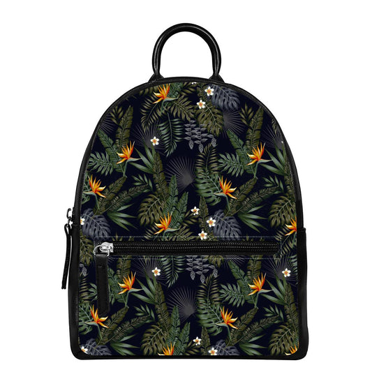 Night Tropical Hawaii Pattern Print Leather Backpack