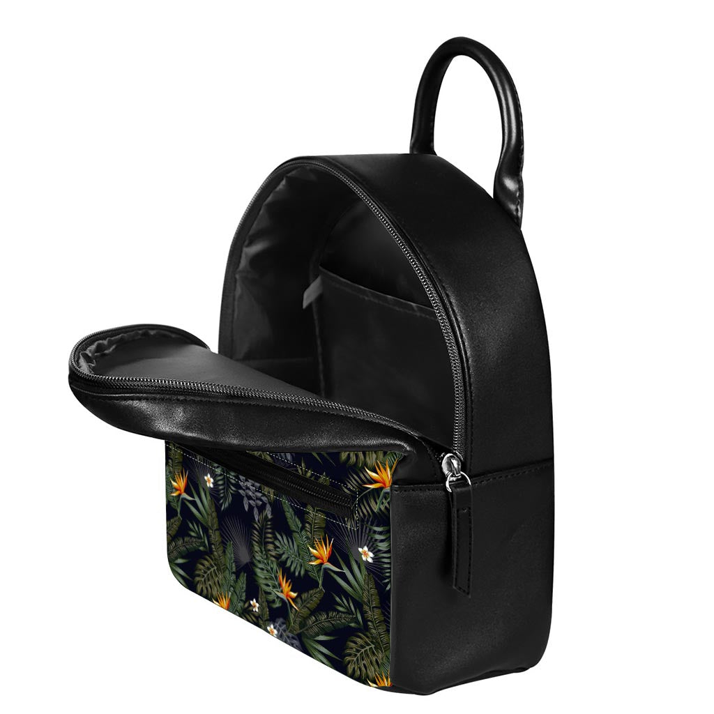 Night Tropical Hawaii Pattern Print Leather Backpack
