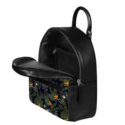 Night Tropical Hawaii Pattern Print Leather Backpack