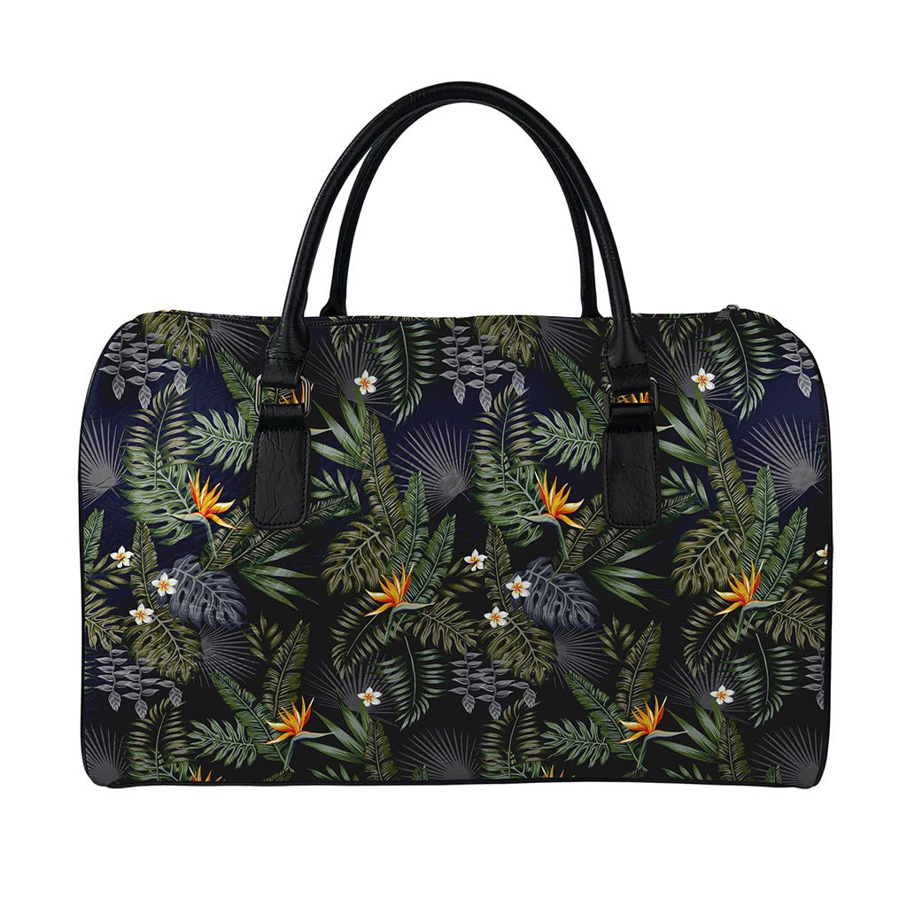 Night Tropical Hawaii Pattern Print Leather Duffle Bag