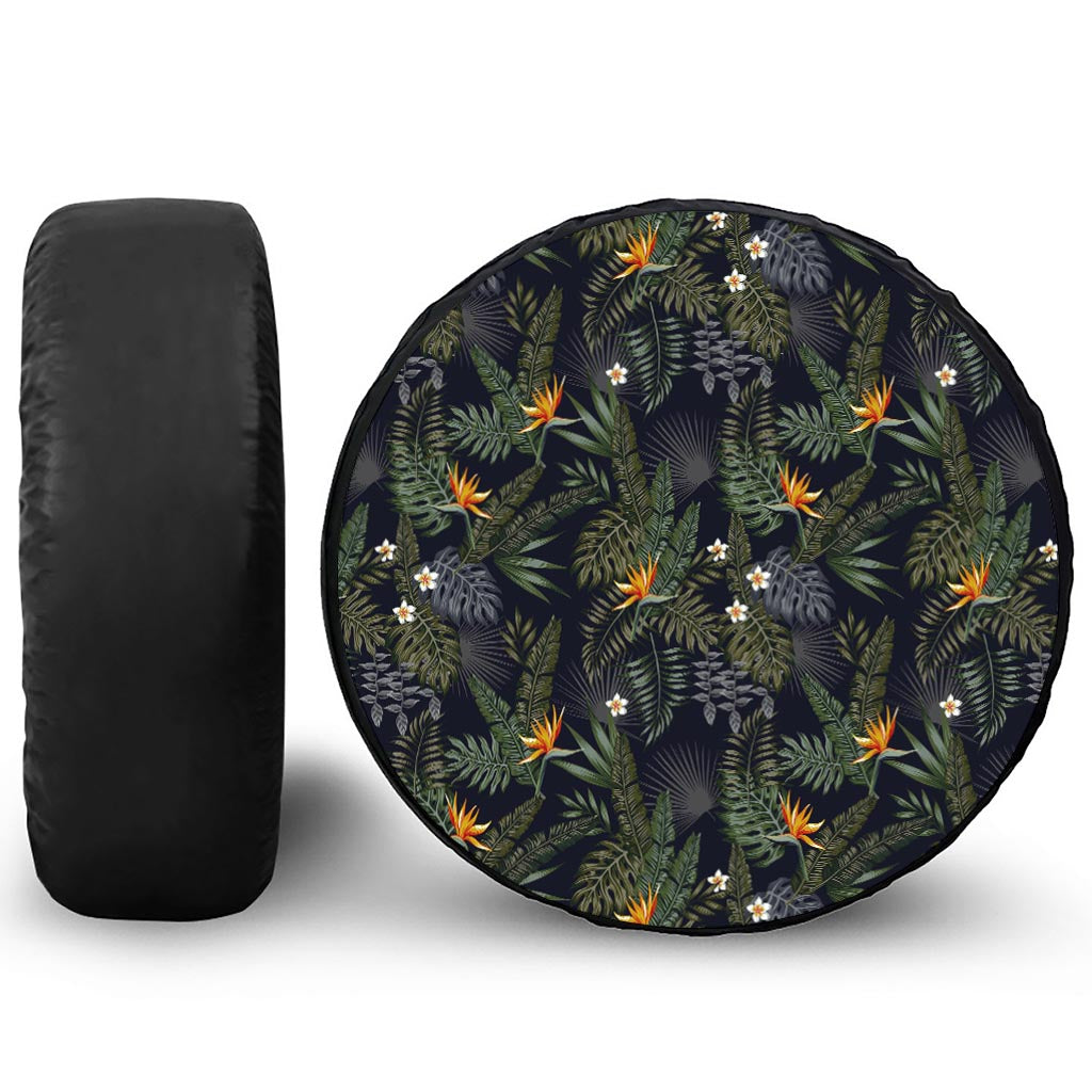 Night Tropical Hawaii Pattern Print Leather Spare Tire Cover