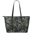 Night Tropical Hawaii Pattern Print Leather Tote Bag With Zipper