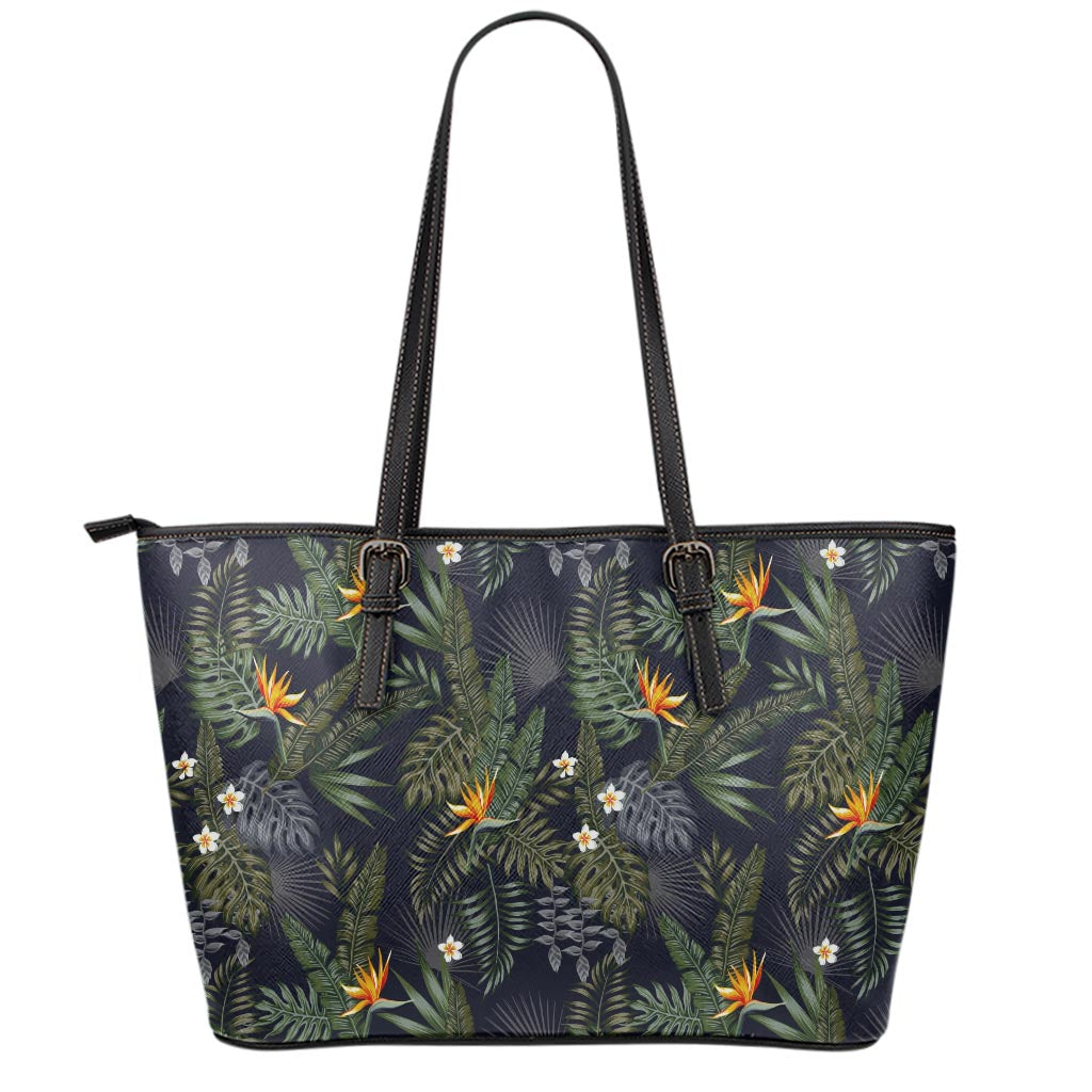 Night Tropical Hawaii Pattern Print Leather Tote Bag