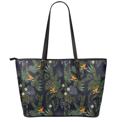 Night Tropical Hawaii Pattern Print Leather Tote Bag