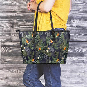 Night Tropical Hawaii Pattern Print Leather Tote Bag