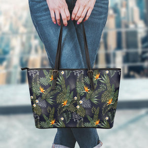 Night Tropical Hawaii Pattern Print Leather Tote Bag