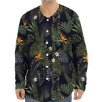 Night Tropical Hawaii Pattern Print Long Sleeve Baseball Jersey