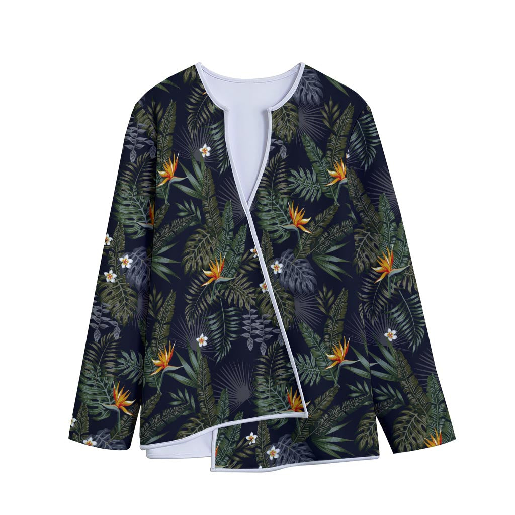 Night Tropical Hawaii Pattern Print Long Sleeve Short Coat