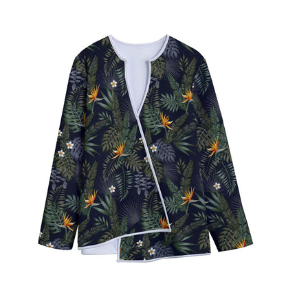 Night Tropical Hawaii Pattern Print Long Sleeve Short Coat