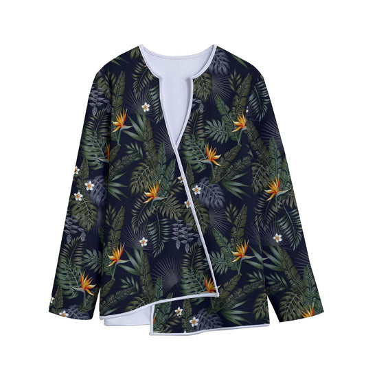 Night Tropical Hawaii Pattern Print Long Sleeve Short Coat
