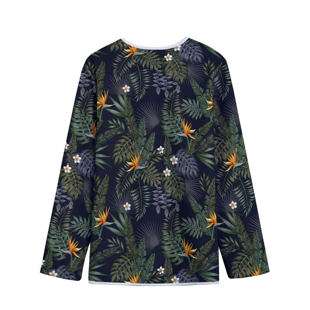 Night Tropical Hawaii Pattern Print Long Sleeve Short Coat