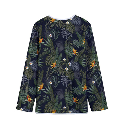 Night Tropical Hawaii Pattern Print Long Sleeve Short Coat