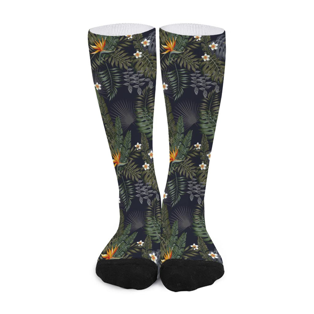 Night Tropical Hawaii Pattern Print Long Socks