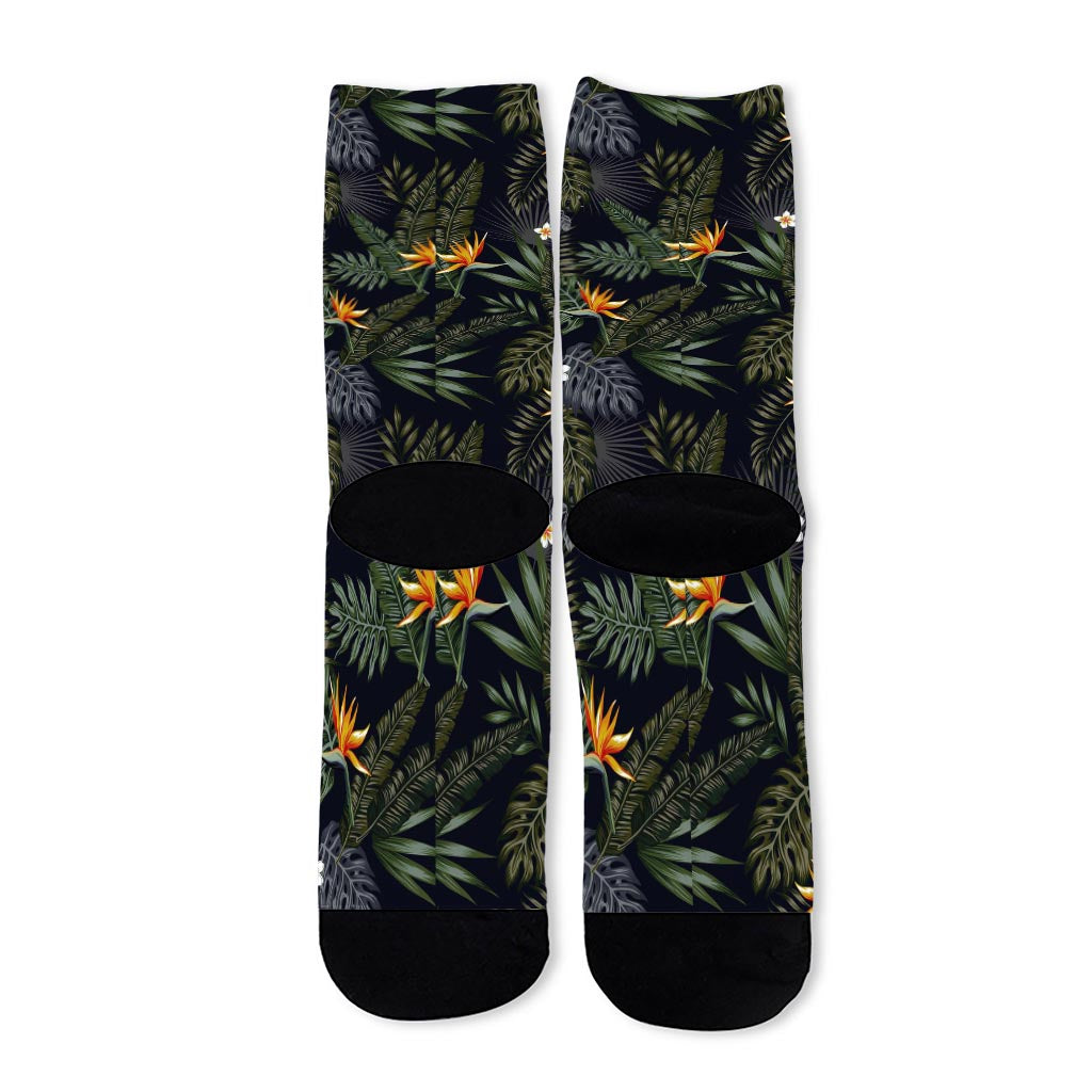 Night Tropical Hawaii Pattern Print Long Socks