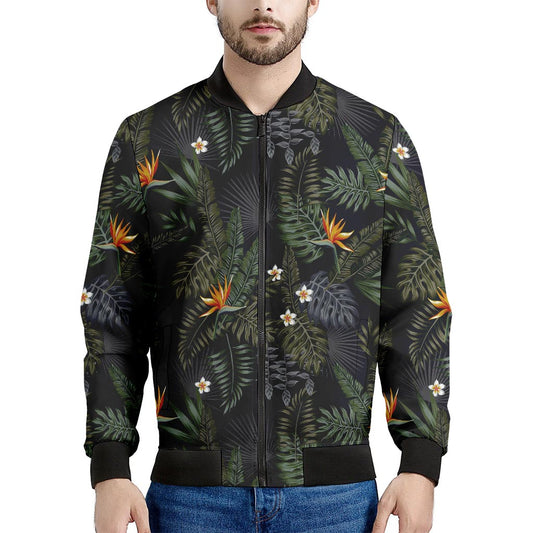Night Tropical Hawaii Pattern Print Men's Bomber Jacket