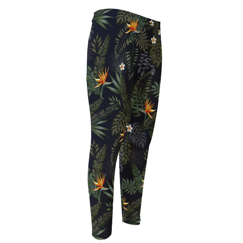 Night Tropical Hawaii Pattern Print Men's Compression Pants
