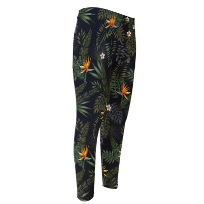 Night Tropical Hawaii Pattern Print Men's Compression Pants