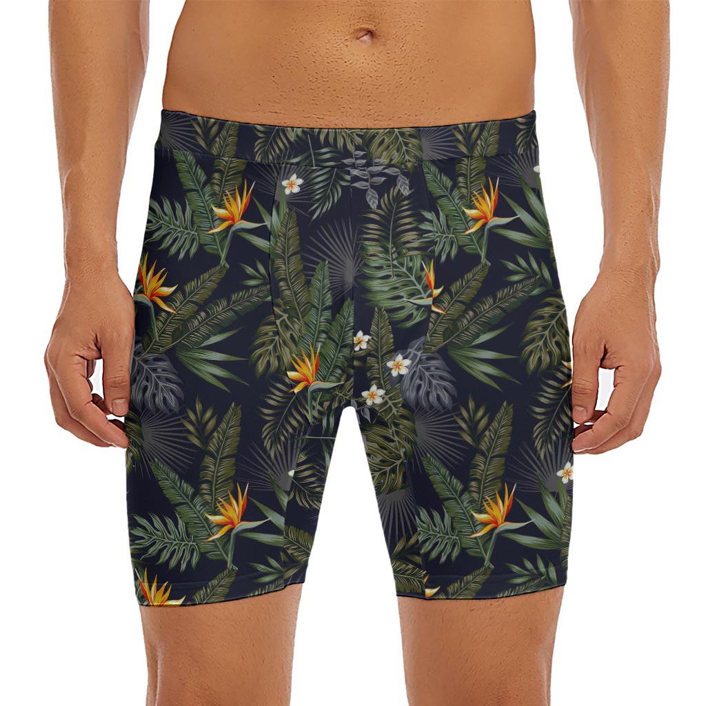 Night Tropical Hawaii Pattern Print Men's Long Boxer Briefs
