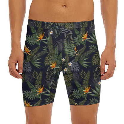 Night Tropical Hawaii Pattern Print Men's Long Boxer Briefs