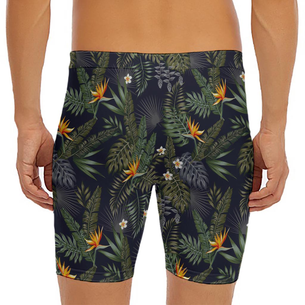 Night Tropical Hawaii Pattern Print Men's Long Boxer Briefs