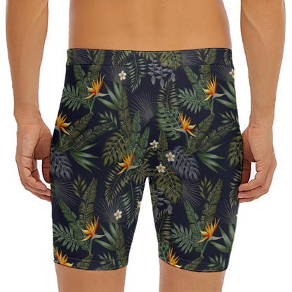 Night Tropical Hawaii Pattern Print Men's Long Boxer Briefs