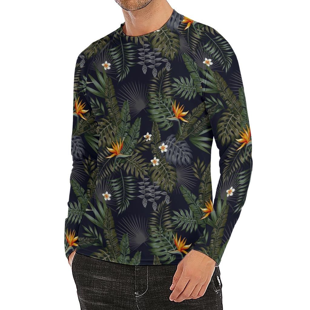 Night Tropical Hawaii Pattern Print Men's Long Sleeve Rash Guard
