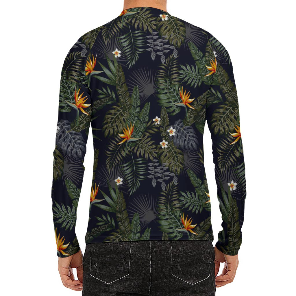 Night Tropical Hawaii Pattern Print Men's Long Sleeve Rash Guard