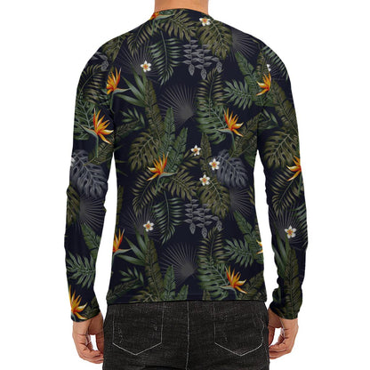 Night Tropical Hawaii Pattern Print Men's Long Sleeve Rash Guard
