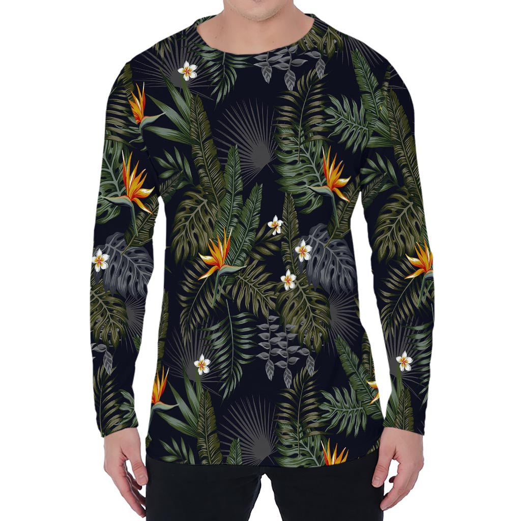 Night Tropical Hawaii Pattern Print Men's Long Sleeve T-Shirt