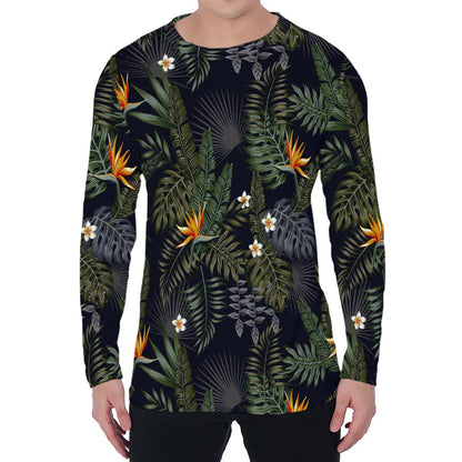 Night Tropical Hawaii Pattern Print Men's Long Sleeve T-Shirt