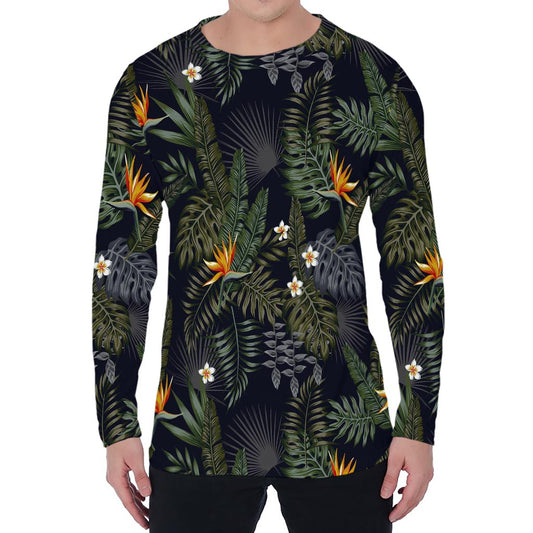 Night Tropical Hawaii Pattern Print Men's Long Sleeve T-Shirt