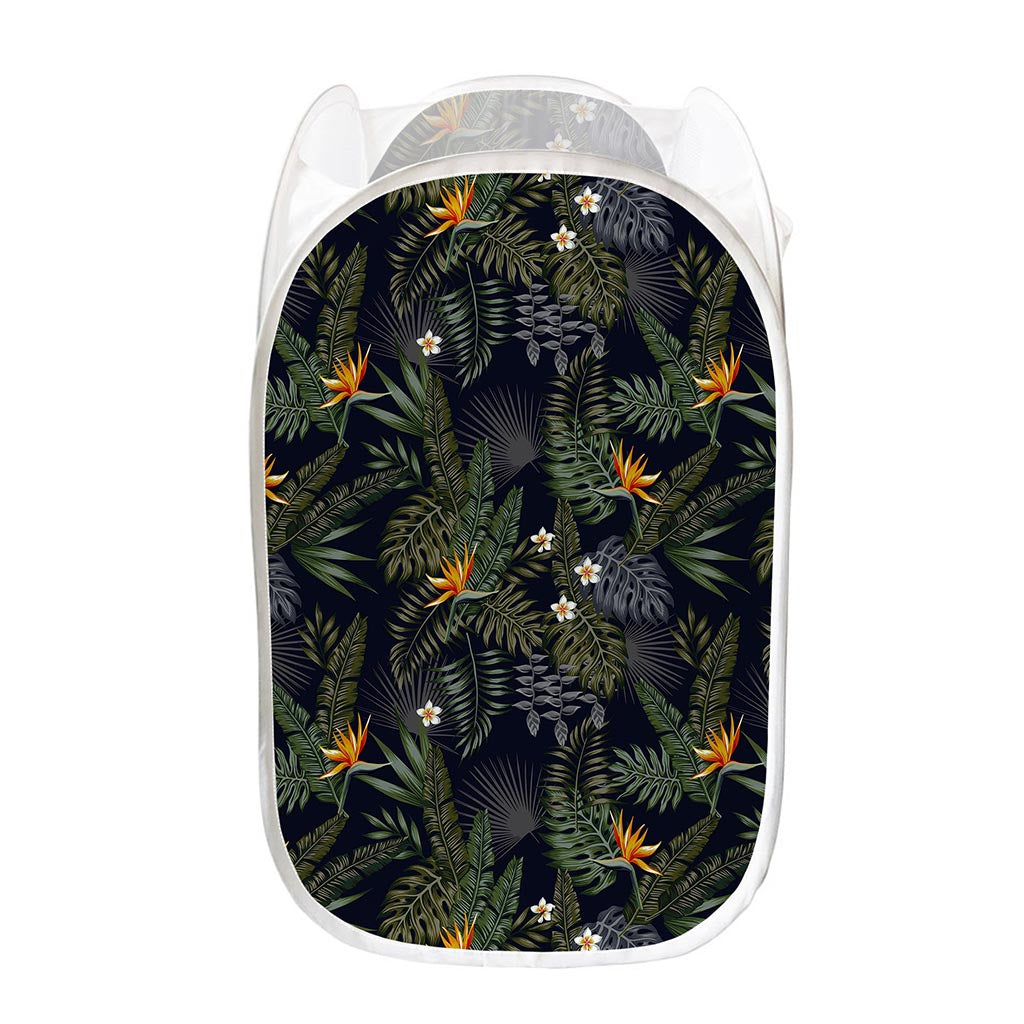 Night Tropical Hawaii Pattern Print Mesh Laundry Hamper