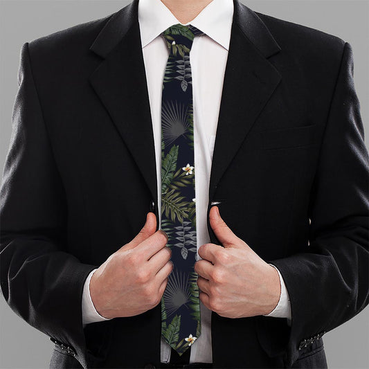 Night Tropical Hawaii Pattern Print Necktie