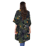 Night Tropical Hawaii Pattern Print Open Front Beach Cover Up