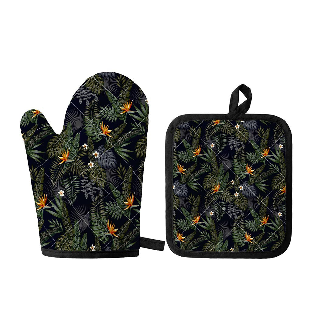 Night Tropical Hawaii Pattern Print Oven Mitt And Pot Holder Set