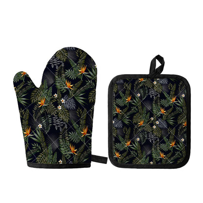 Night Tropical Hawaii Pattern Print Oven Mitt And Pot Holder Set