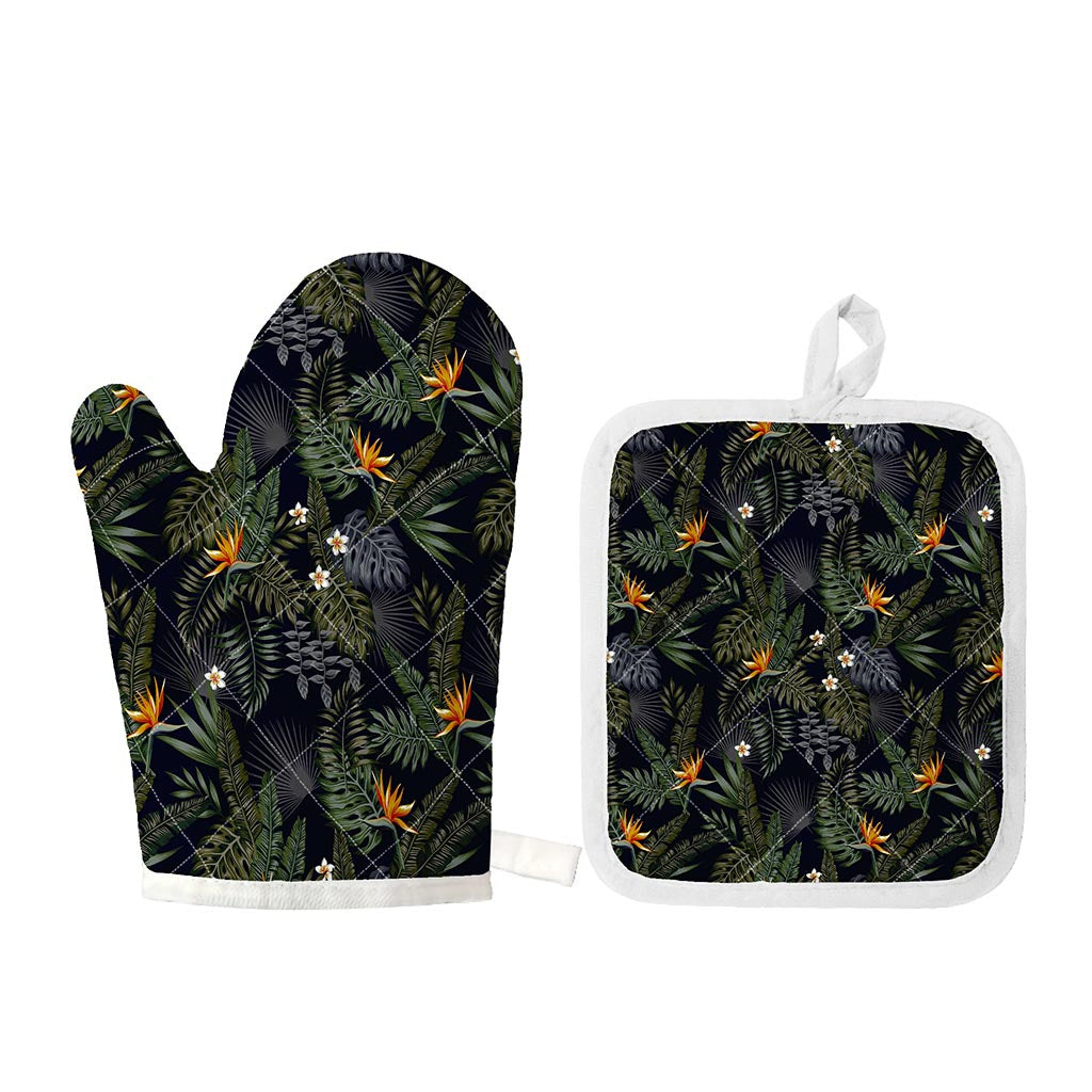 Night Tropical Hawaii Pattern Print Oven Mitt And Pot Holder Set