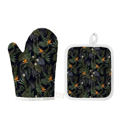 Night Tropical Hawaii Pattern Print Oven Mitt And Pot Holder Set