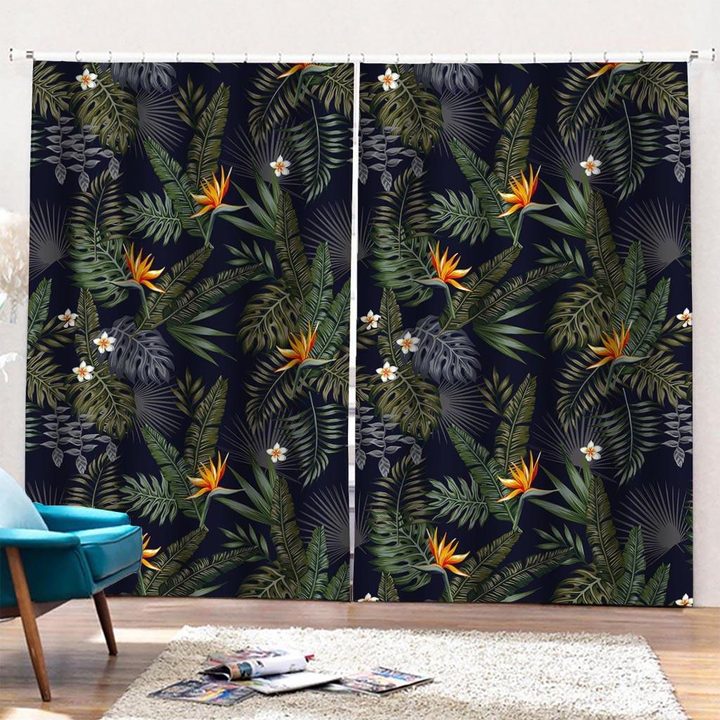 Night Tropical Hawaii Pattern Print Pencil Pleat Curtains