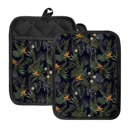 Night Tropical Hawaii Pattern Print Pot Holders With Pocket