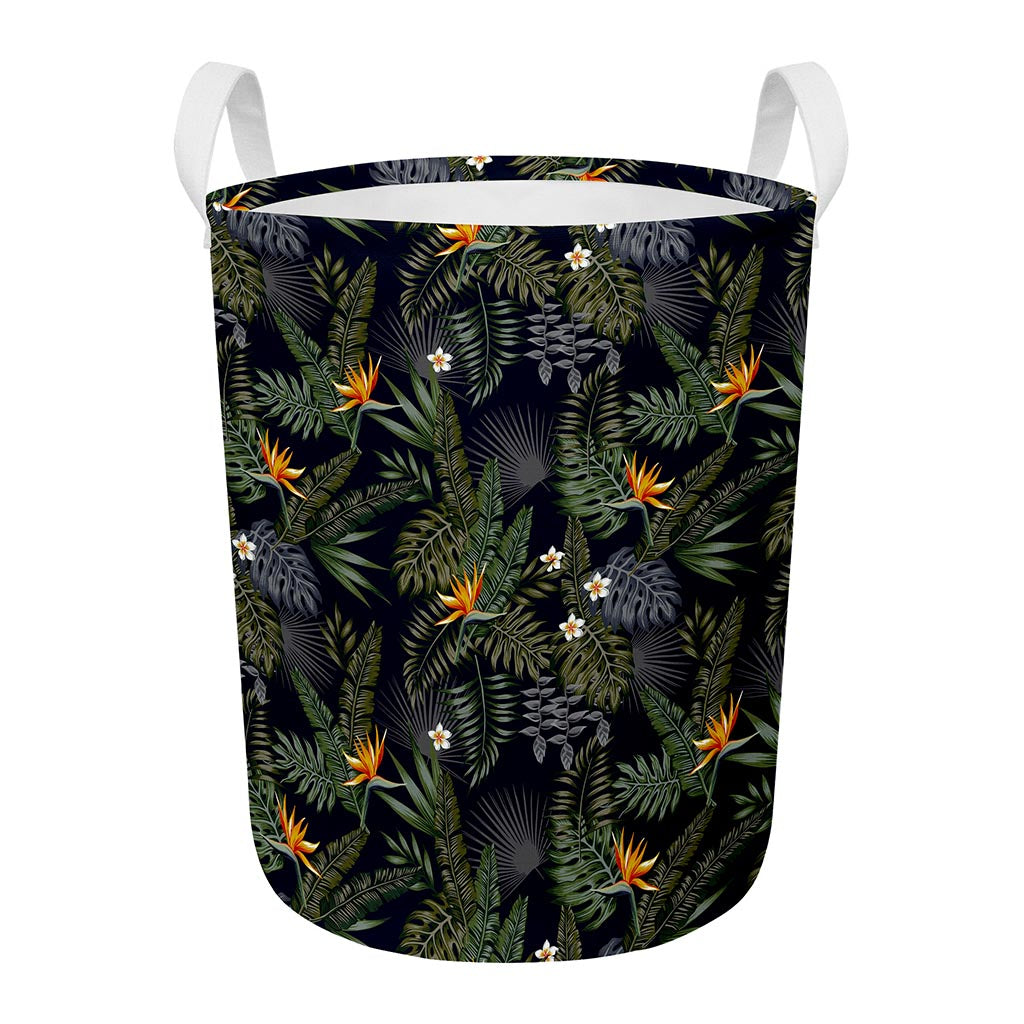 Night Tropical Hawaii Pattern Print Round Laundry Basket