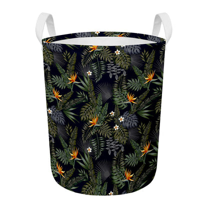 Night Tropical Hawaii Pattern Print Round Laundry Basket