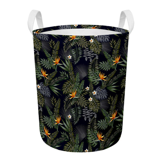 Night Tropical Hawaii Pattern Print Round Laundry Basket