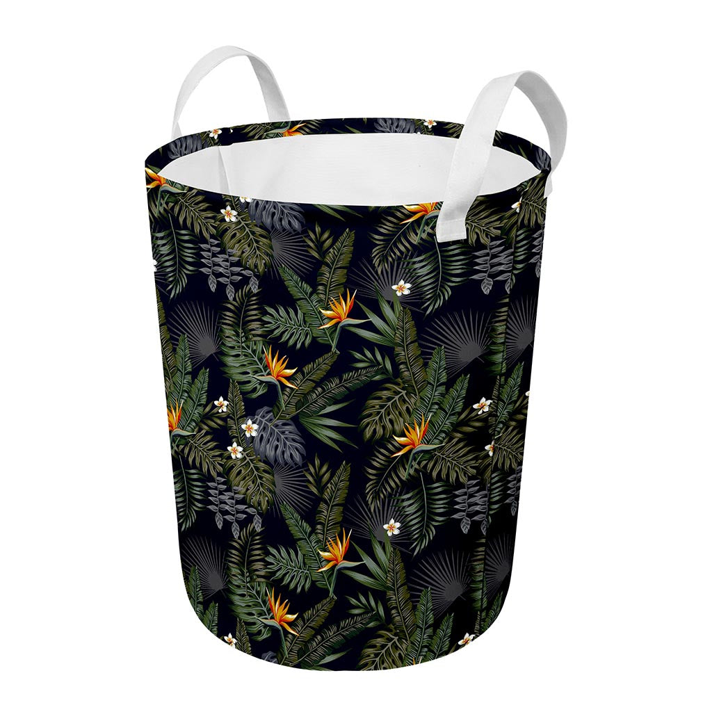 Night Tropical Hawaii Pattern Print Round Laundry Basket