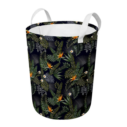 Night Tropical Hawaii Pattern Print Round Laundry Basket