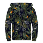 Night Tropical Hawaii Pattern Print Sherpa Lined Zip Up Hoodie
