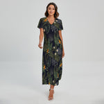 Night Tropical Hawaii Pattern Print Short Sleeve Maxi Dress