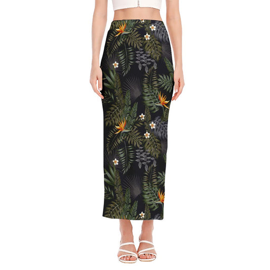 Night Tropical Hawaii Pattern Print Side Slit Maxi Skirt