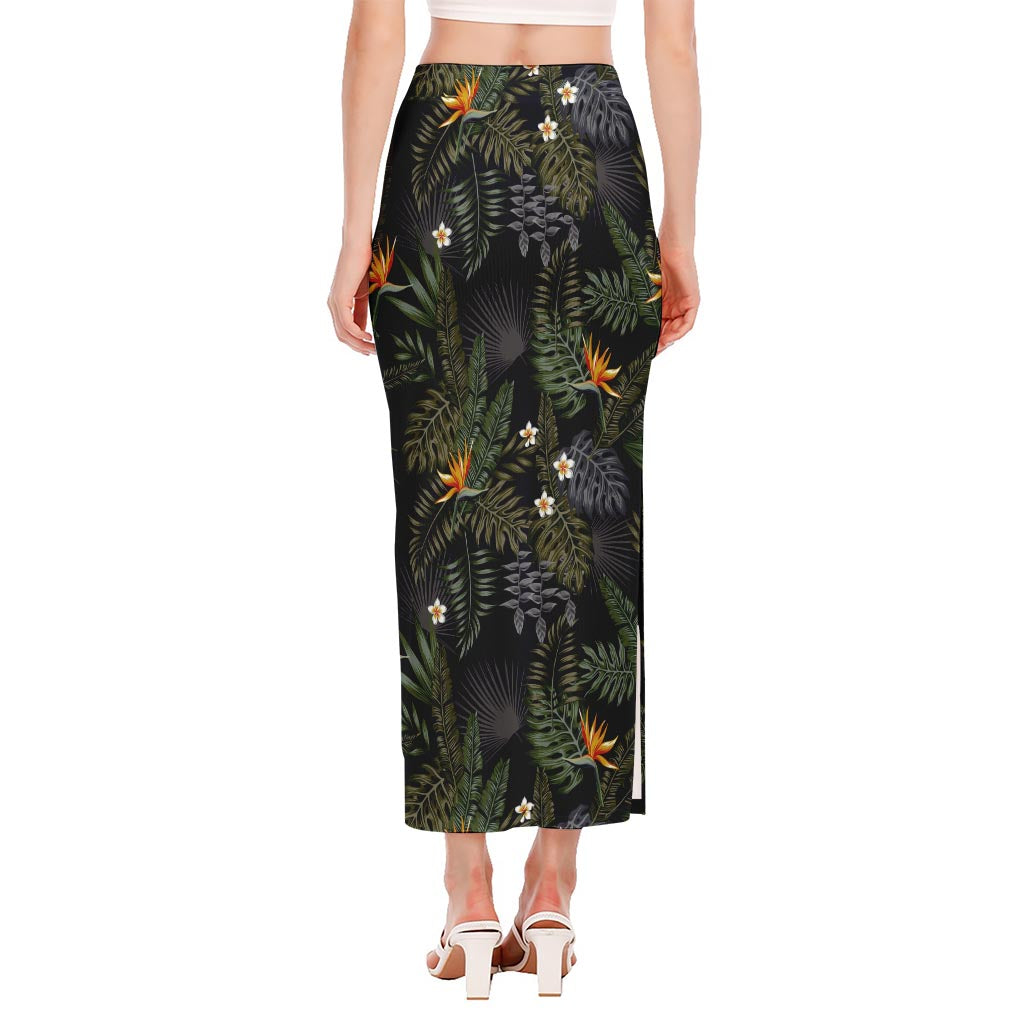 Night Tropical Hawaii Pattern Print Side Slit Maxi Skirt